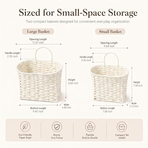Coeusy Set of 2 Wicker Hanging Basket, Paper Roper Wall Basket - Image 4