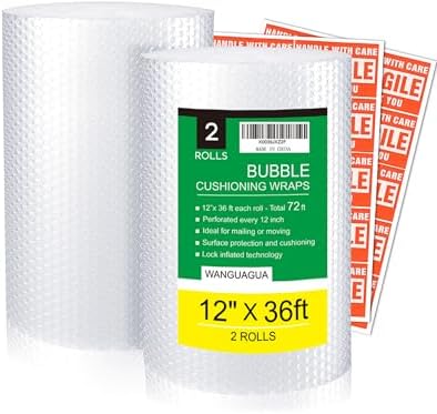 wanguagua Bubble Packing Moving Wrap, 12 Inch x 72 ft Total, 2 Pack by WANGUAGUA