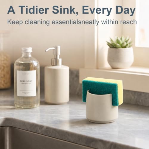 ONEMORE Ceramic Sponge Holder for Kitchen Sink, Kitchen Sink Organizer - Image 4