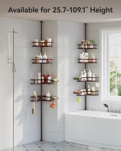 YASONIC Corner Shower Caddy Tension Pole, 25.7-109.1in Adjustable Shower Shelves - Image 2