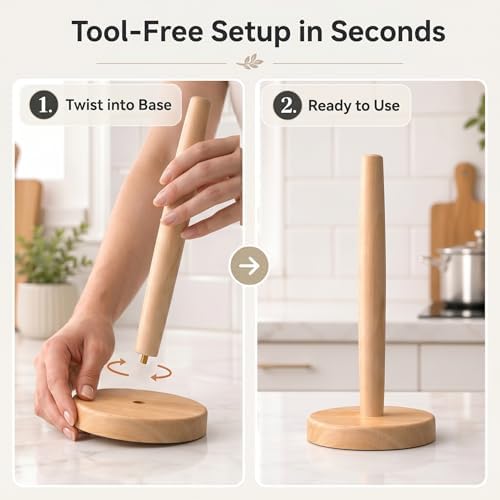 Wooden Paper Towel Holder for Countertop, Solid Beech Wood Stand - Image 7