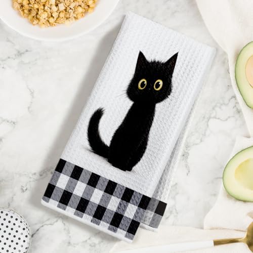 Jztco 2 Pcs Cute Cat Kitchen Towels, Cat Gifts Reusable Hand Towels-2 - Image 3