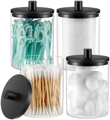TIPGO Glass Qtip Holder Dispenser - 10 oz Clear Canister Apothecary Jar by TIPGO