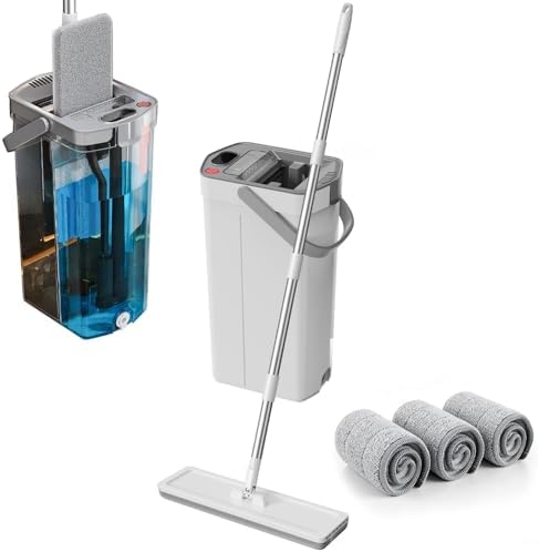 Mop and Bucket Set with Dirty Water Separation, Flat Mop System Auto-Separates by Dexmary