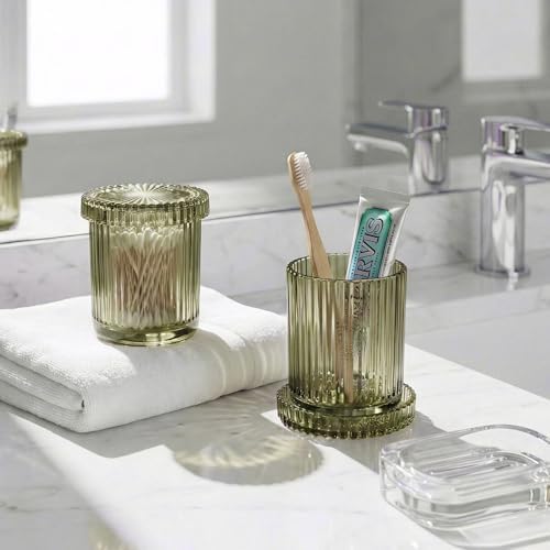 Olive Green Thick Glass Bathroom Qtip Holder, 2 Pack - Image 6