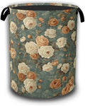 Vintage Rose Flower Laundry Hamper, Retro Floral Collapsible Laundry Baskets by Unknown