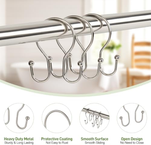 Resze 12PCS Shower Curtain Hooks, Sturdy Metal Nickel Shower Curtain Rings - Image 6