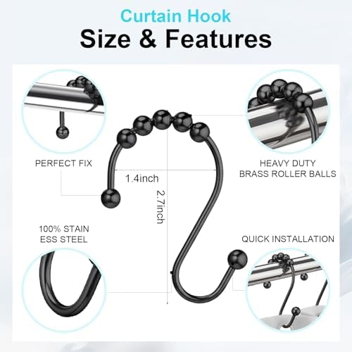Silkfly Stainless Steel Shower Curtain Hooks, Rust Resistant Glide Hooks - Image 2
