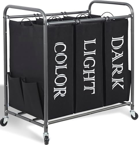 STORAGE MANIAC 3 Section Laundry Sorter, 35.6 Gal Laundry Hamper Cart by STORAGEMANIAC