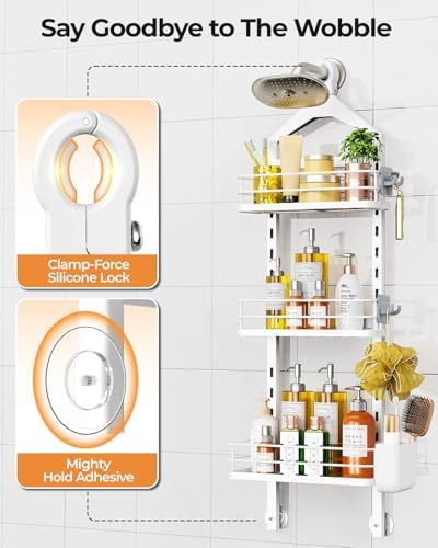 ODesign 3 Tier Adjustable Shower Caddy Hanging Over Head Anti-Swing White - Image 5
