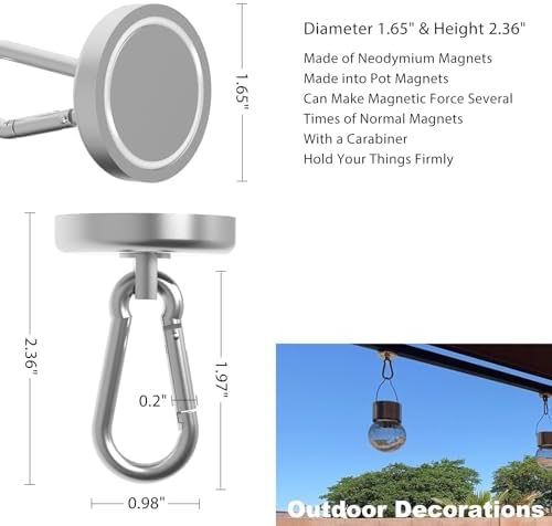 Ant Mag Magnetic Hooks Heavy Duty Neodymium, 140LBS Swiveling Carabiner - Image 3
