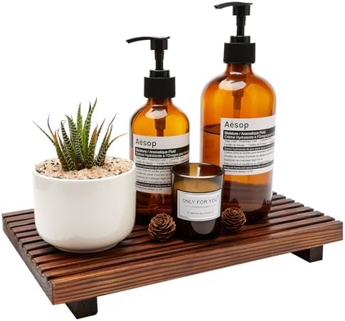 Decorative Wooden Tray for Bathroom Counter Kitchen Wood Riser Vanity Tray by Renawe