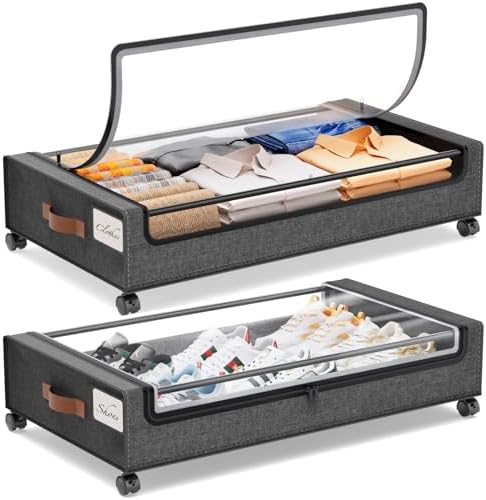 Yecaye Under Bed Storage with Wheels, Underbed Shoe Storage Organizer, Rolling by Yecaye