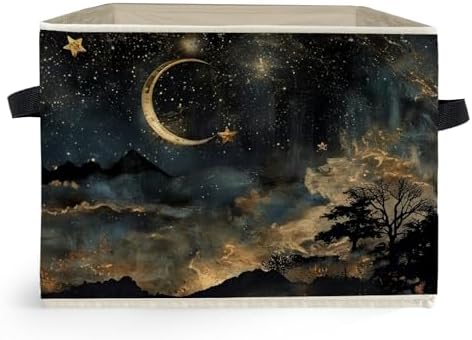Mystical Crescent Moon Star Celestial Storage Box Bins, Moody Starry Night Sky by Unknown