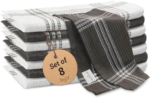 Urban Villa Kitchen Towels Cotton Dish Towels 12”x12” Grey White by CottonTrends