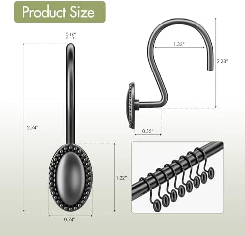 AmazerBath Black Shower Curtain Hooks, Decorative Modern Shower Curtain Hangers - Image 2