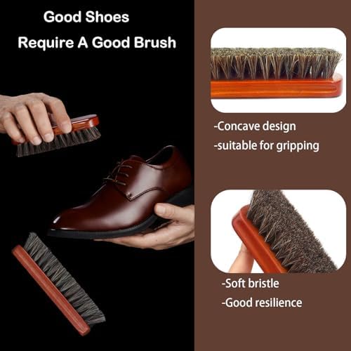 shoe care kit horsehair brush, long-handled round brush, polishing cloth - Image 5