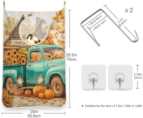 Thanksgiving Truck Pumpkin Orange Hanging Laundry Hamper Door Hampers Bag Basket - Image 3