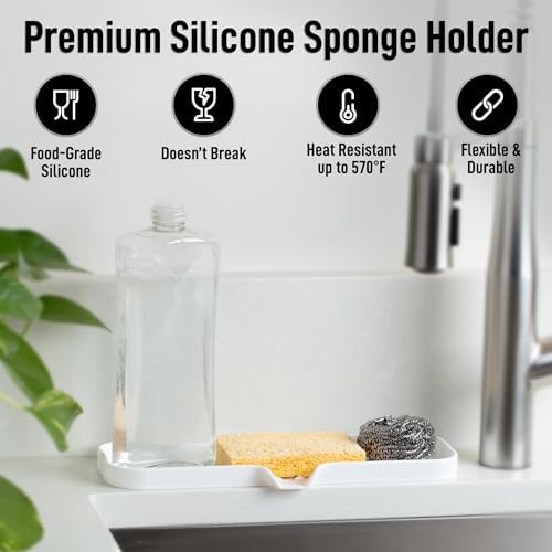 Zulay Kitchen Large Silicone Sponge Holder – Flexible Sink Organizer Tray - Image 2