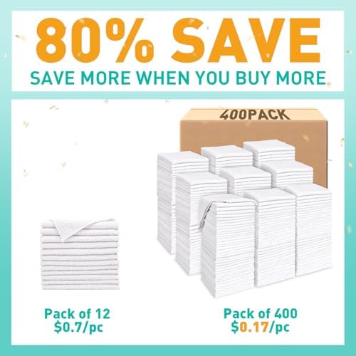 TEAWOO White Washcloths Bulk 400 Pack, Highly Absorbent & Quick Drying - Image 7