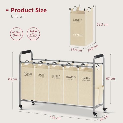 Tajsoon Laundry Sorter 5 Section, Clothes Hamper - Image 7