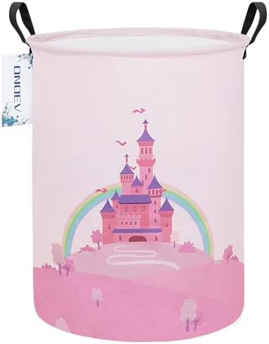 Round Foldable Pink Fairy Castle Laundry Hamper by ONOEV