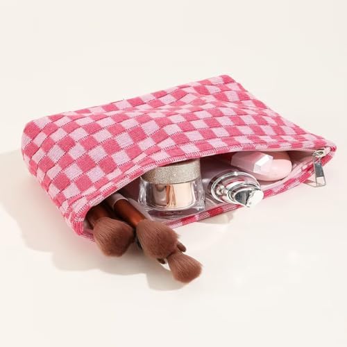Checkered Cosmetic Bags for Women, Large Makeup Pouch for Purse - Image 2