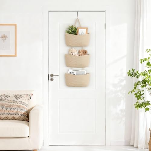 Dahey Over The Door Hanging Basket Storage 3-Tier Woven Wall Basket - Image 2