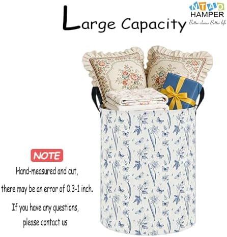 62L Blue Floral Butterfly Waterproof Laundry Hamper - Image 4