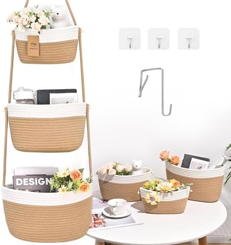 Hanging Basket, 3-Tier Woven Wall Basket by Degeyoyo