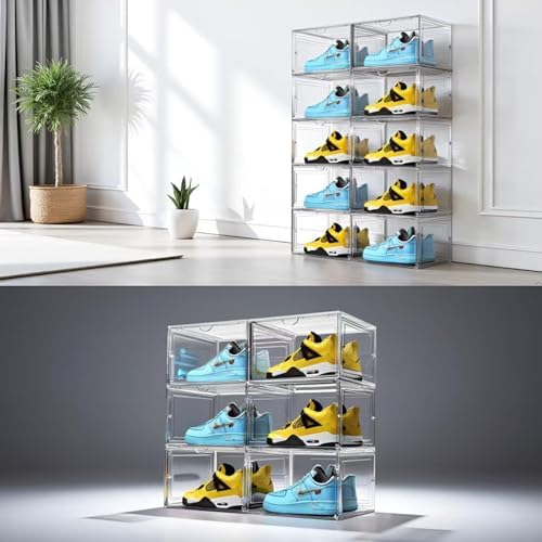 XL Shoe Storage Box, 8 Pack Drop Side Shoe Boxes Clear Plastic Stackable - Image 3