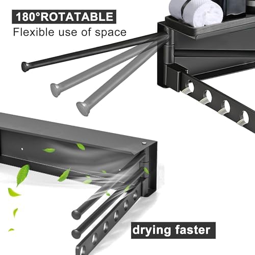 Aluminum Wall Mounted Foldable Swinging Clothes Drying Rack 50lbs Load - Image 4
