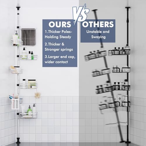 Shower Caddy Corner Tension Pole, Stainless Steel Shelves Bathroom Organizer - Image 4