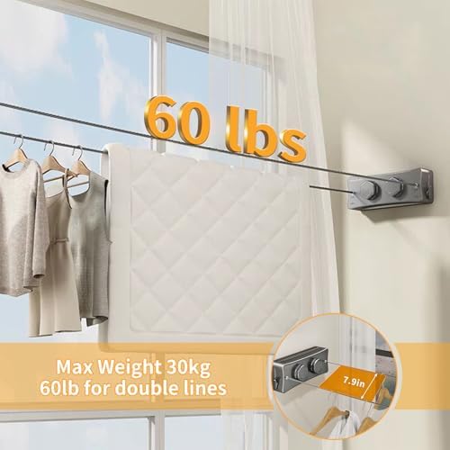 Retractable Clothesline, 16.7 Ft Stainless Wire Double Clothes Line - Image 4