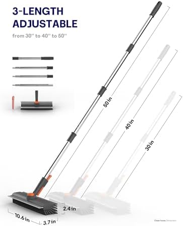 Floor Scrub Brush with Long Handle & Squeegee, 3 in 1 Floor Scrubber - Image 6