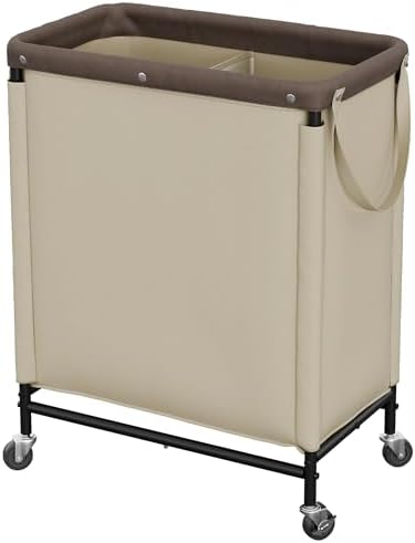 StorageWorks 2 Section Laundry Hamper, 100L Tan Sorter Cart by StorageWorks