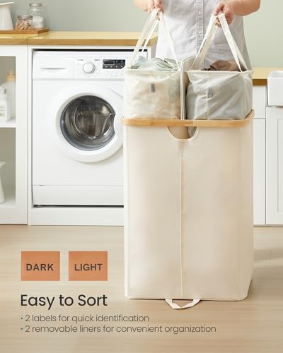 SONGMICS Laundry Hamper with 2 Lids, 150L Laundry Basket，2 Compartments - Image 4