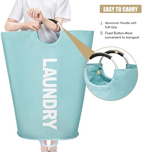 Maxsilan 125L X-Large Laundry Basket Bag, Collapsible Hamper, Light Blue - Image 5