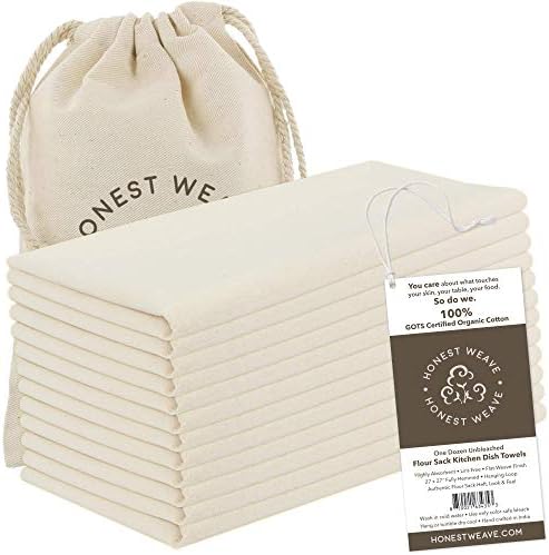 HONEST WEAVE GOTS Certified 100% Organic Flour Sack Cotton Kitchen Hand and by HonestWeave