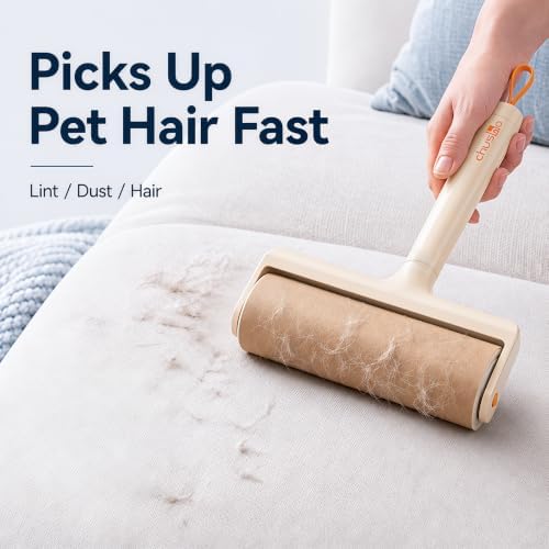 Lint Roller, Handle + 6 Refills 3.9in, Kraft Paper Pet Hair Remover - Image 2
