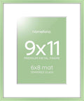 Homeforia 9x11 Sage Green Frame, High End Metal 9 x 11 Picture Frames with Mat 6 by 8 inch Photo, 9by11 Poster Frame Matted to 6x8 Art, 11x9 Wall or Tabletop Frames, Tempered Glass, Wall Kit, Set of 1