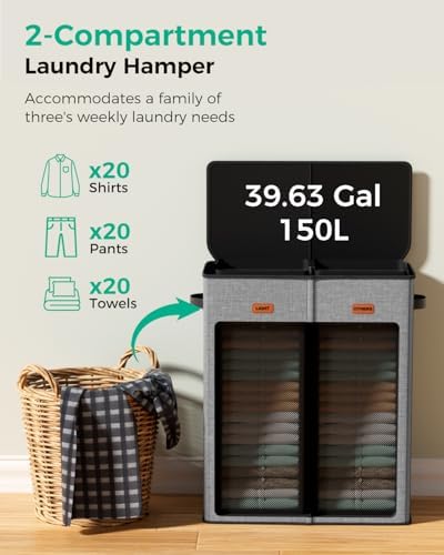150L Dual-Compartment Laundry Hamper - Image 5