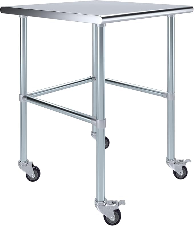 Stainless Steel Work Table Open Base & Wheels | Work Station | Metal Work Bench (Stainless Steel Work Table Open Base + Casters) (30" Long x 30" Deep)