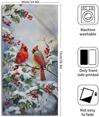 Winter Red Bird Hand Towels Pack of 2 Sweet Couple Cardinal Fingertip Towels - Image 2