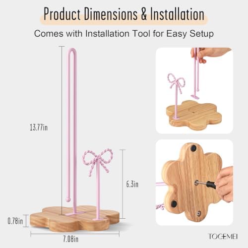 Wood Paper Towel Holder Countertop, Floral Wood Base - Image 5