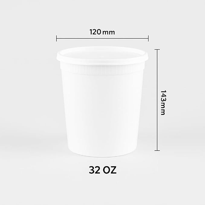 Plastic Food Storage Container with Lid, clean Round, 32 oz, Deli Container, Restaurant Grade. 24 SETS Microwave & Freezer Safe BPA-free Leakproof Meal Prep Soup Containers,