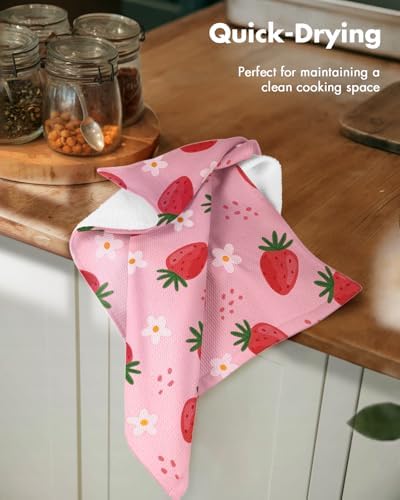 Miss Adola 2pcs Cotton Waffle Kitchen Towels, Strawberry - Image 2