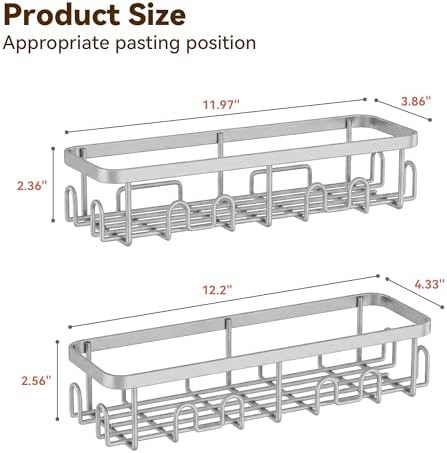 YASONIC Shower Caddy Adhesive, Rustproof Shower Organizer, Wall Shower Rack - Image 2
