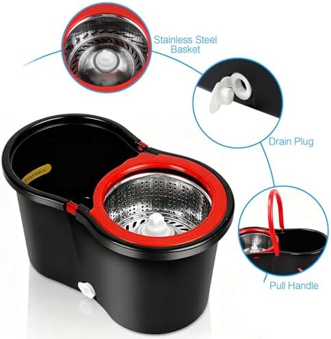 Spin Mop and Bucket with Wringer Set, 360°Rotating Head Mop Bucket System - Image 4