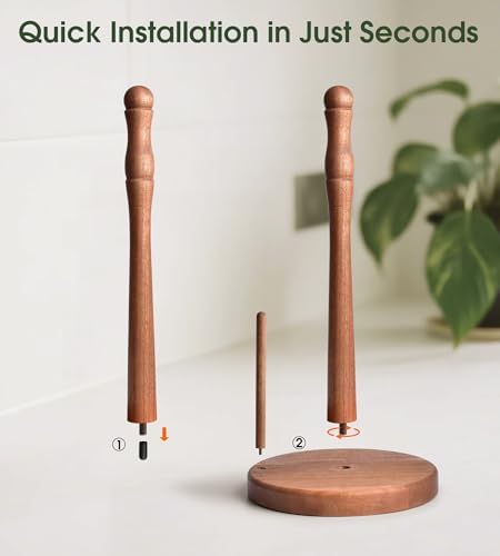 Farmhouse Acacia Wood Paper Towel Holder Countertop, Weighted Base - Image 4